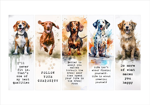 5 bookmarks with dogs and a quote